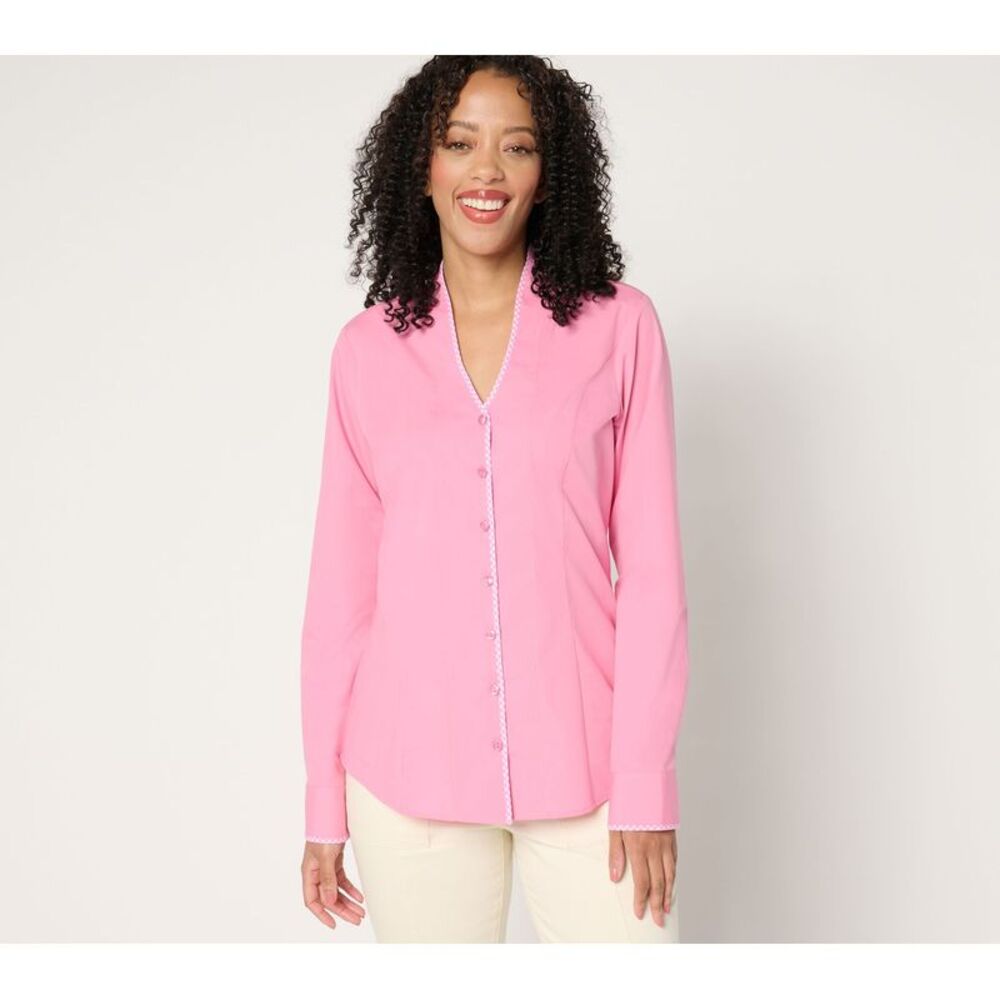Liberare Women's Top Sz 24 Poplin Shirt Gingham Detail Pink A681384
